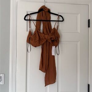 Aakaa Rust Strappy Top with Scarf